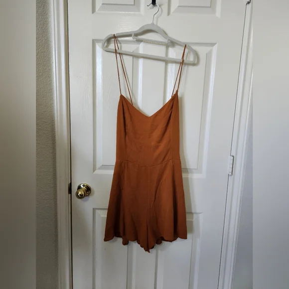 Abercrombie & Fitch Orange Tan Strappy Tie Short Romper M Tall - Picture 2 of 11